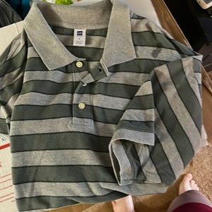 Green and grey striped short sleeve shirt